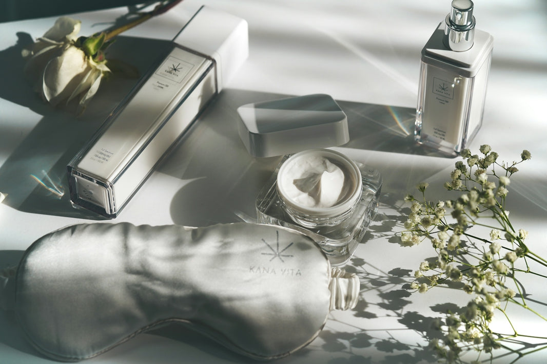 white labeled bottle and sleeping mask