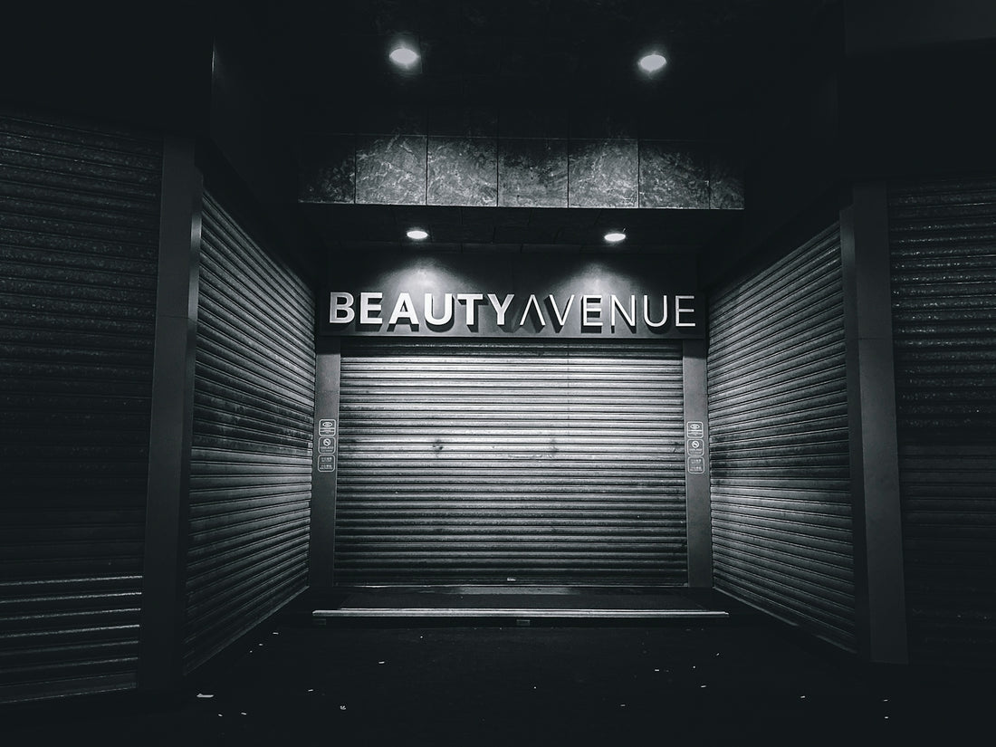 a black and white photo of a closed storage unit