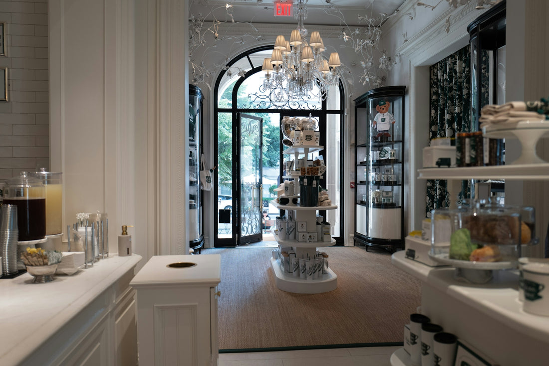 The shop has elegant decor and lots of light.